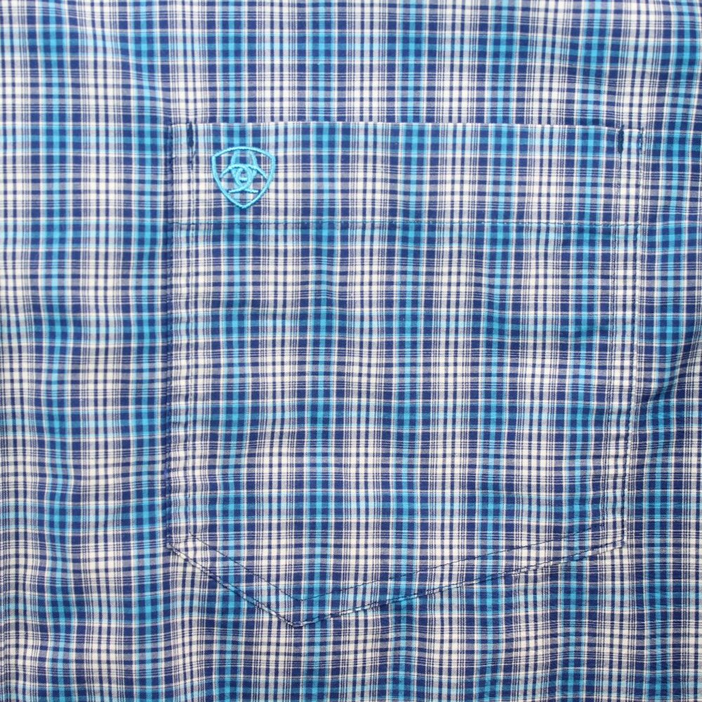 Ariat Pro Series 2XL Fitted Long Sleeve Blue Checkered Cowboy Western Shirt - Picture 5 of 12